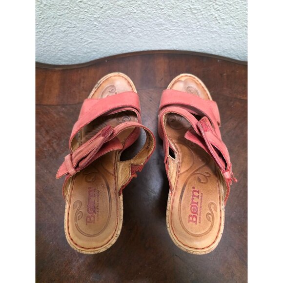 Born Coral Leather Wedge Sandals Adjustable Buckle & Cork Heel Women Size 7 - Picture 2 of 10